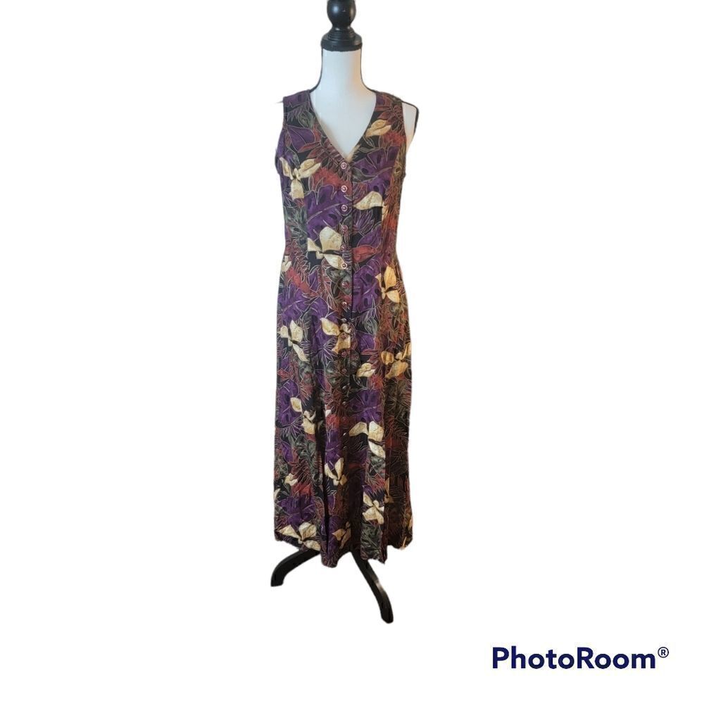 Coco Blanco Vintage Colorful, Floral  Button Up Maxi Dress. Size 8.